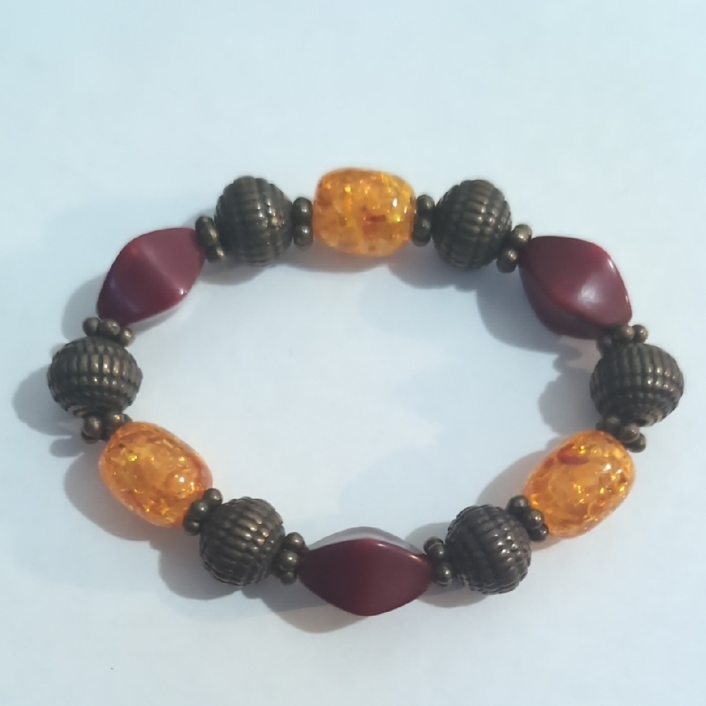 Elegant Amber and Bronze‎ Beaded Bracelet